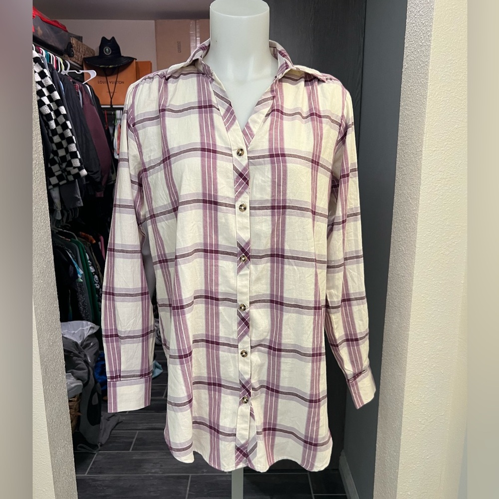 NWT Knox Rose Purple & White Flannel Shirt